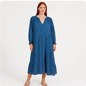 Pink City Prints size XXL long sleeve Cotton Marbella Dress blue floral NWT